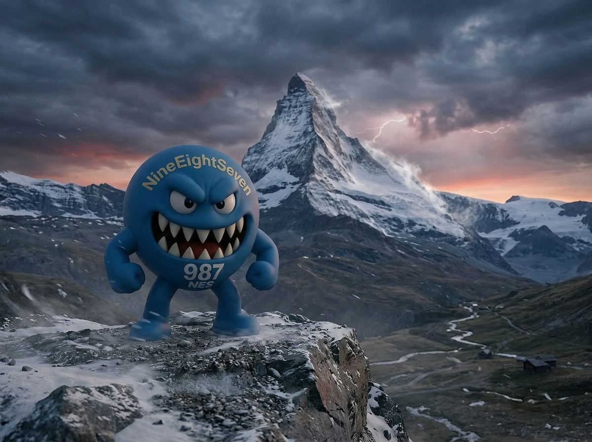 DZO, the official mascot of the 987NES Swiss memecoin project on Solana